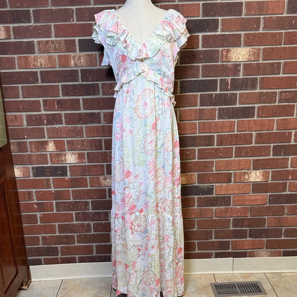 Anany Floral Print Ruffle Trim Dress Size Large - Picture 4 of 13